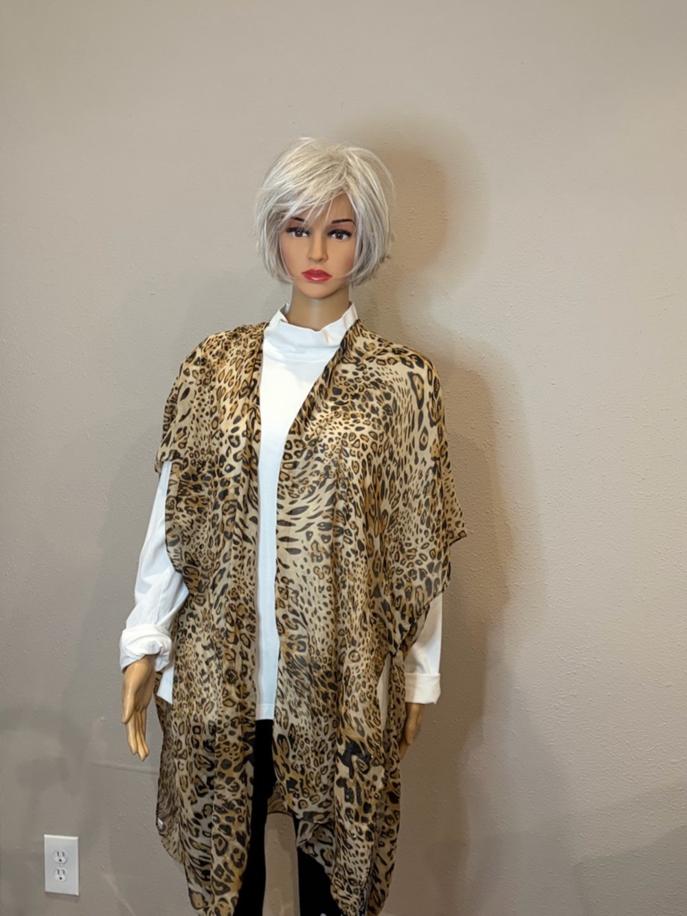 Leopard Print Sheer Kimono Cover-Up